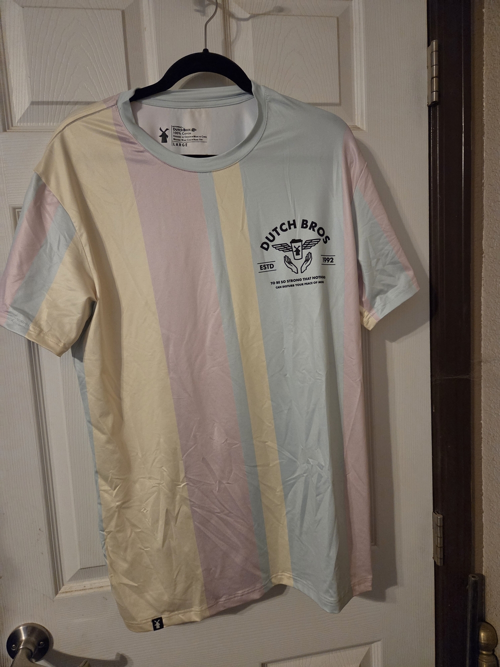 Dutch Bros Pastel Stripe Short-Sleeve Logo Tee - Yellow, Pink, Blue, Cream